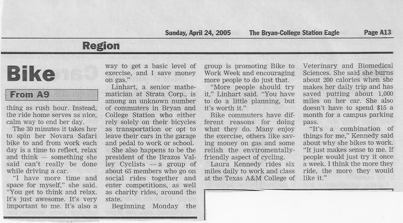 Part 2 of the April 2005 Bike to Work Day Article.