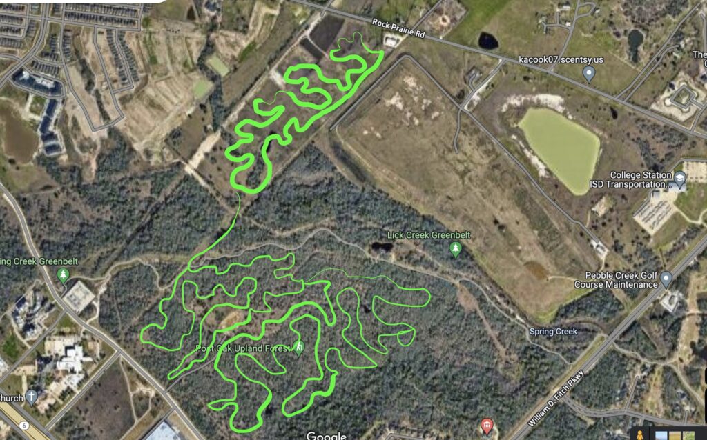 Map view of Southeast park and Lick Creek Trail with green scribble lines for possible network of trails